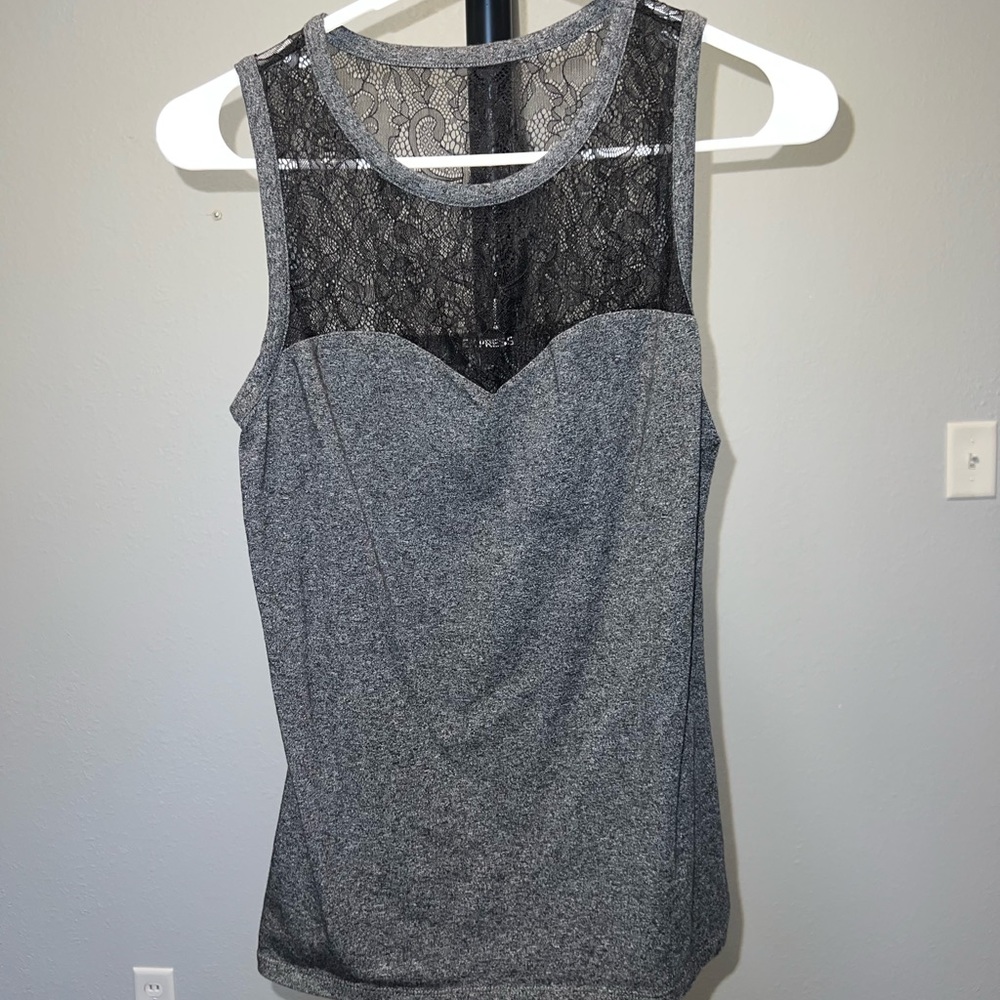 Grey Express Tank Top with Black Lace Size Small